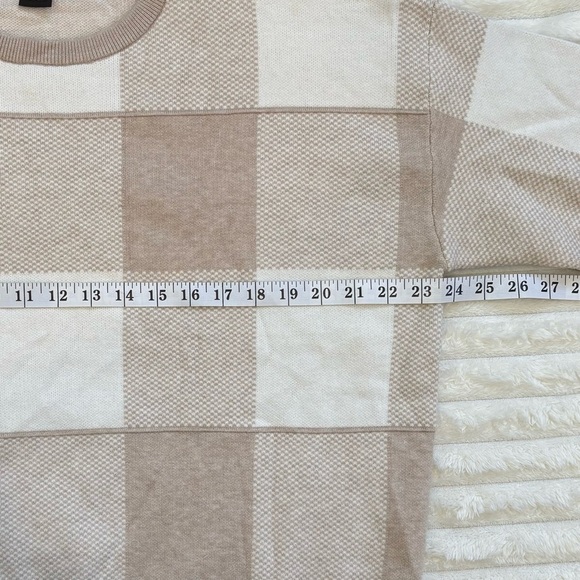 TAHARI Cream and Tan Checkered Long Sleeve Crewneck Sweater XL - Picture 6 of 8